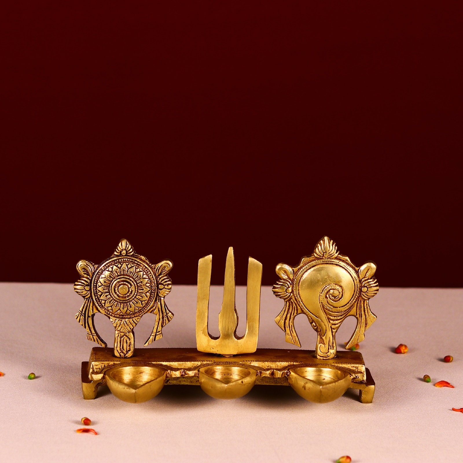 Brass Shankh Chakra Namah Diya